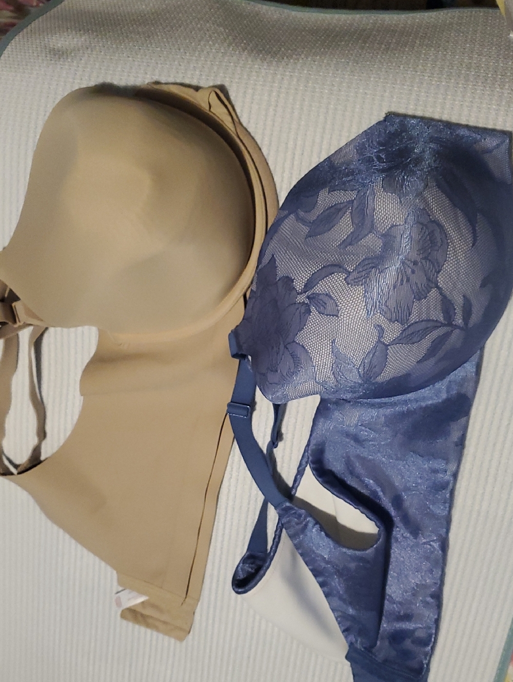 Cacique Beige T-Shirt Bra & Blue Lace Underwire Bra Set